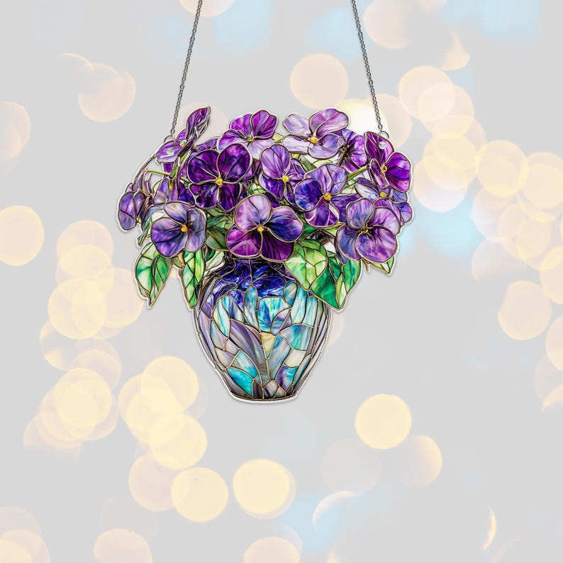 Acryl Fensterbehang Violette Blume Februar Geburtsmonat Blumen Sonnenfänger Geschenk