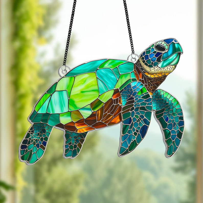 Acryl Suncatcher Fensterbehang Meeresschildkröte, 12-30 cm, 3 mm, Schildkröte Hängeschild, Innendekor