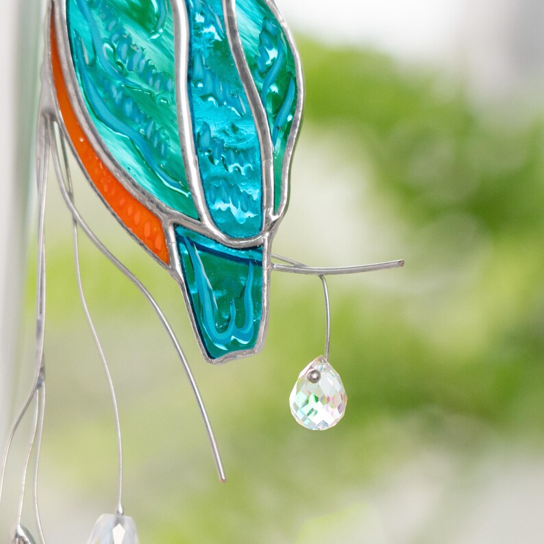 Eisvogel Buntglas Pflanzenstecker - Kristall Sonnenfänger Gartenstecker - Handgefertigt 4x6,5 Zoll