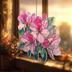 Acryl Suncatcher, Rosa Azalee, Blumenfenster hängende Tafel, Glasmalerei Stil Wohnkultur