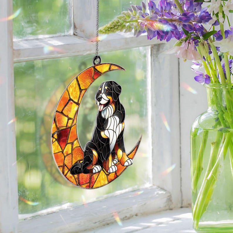 Hund Suncatcher hängendes Fenster, Mond Hunde Gedenkstätte, Acryl Fensterbehang