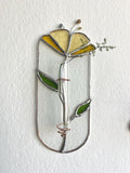 Gelbe Tiffany Glasmalerei-Wandvase mit Reagenzglas, handgefertigt, 21 cm Höhe