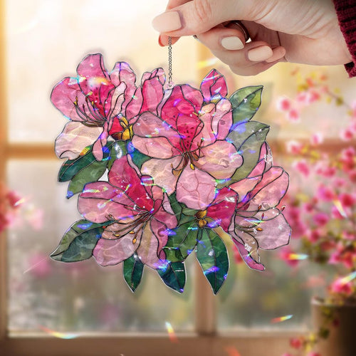 Acryl Suncatcher, Rosa Azalee, Blumenfenster hängende Tafel, Glasmalerei Stil Wohnkultur