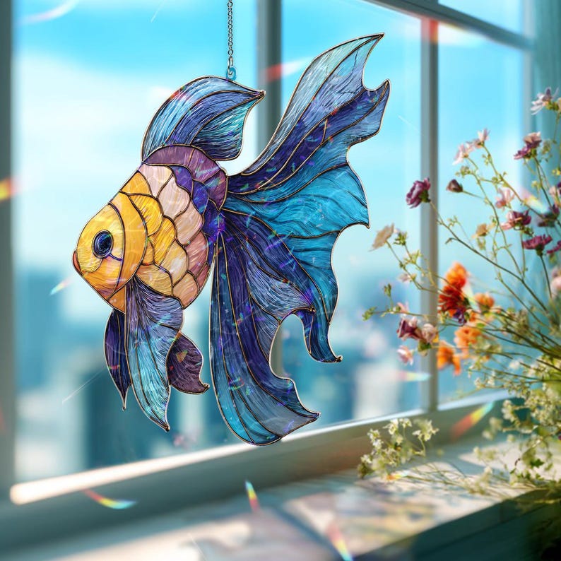 Acryl-Sonnenfänger Fisch, Goldfisch Fensterhängend, Ozean Sea Life Dekoration für Aquarium Liebhaber