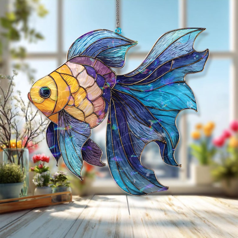 Acryl-Sonnenfänger Fisch, Goldfisch Fensterhängend, Ozean Sea Life Dekoration für Aquarium Liebhaber