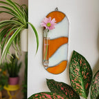 Buntglas-Wandvase Orange-Pink Welle, Tiffany-Kupferfolie, mit Reagenzglas | Vermehrungsstation, Wanddekor