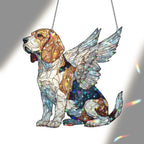 Buntglas Beagle Sonnenfänger - Holographische Acryl Fenster Dekoration mit weißen Engelsflügeln, Regenbogen Lichtfänger