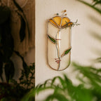 Gelbe Tiffany Glasmalerei-Wandvase mit Reagenzglas, handgefertigt, 21 cm Höhe