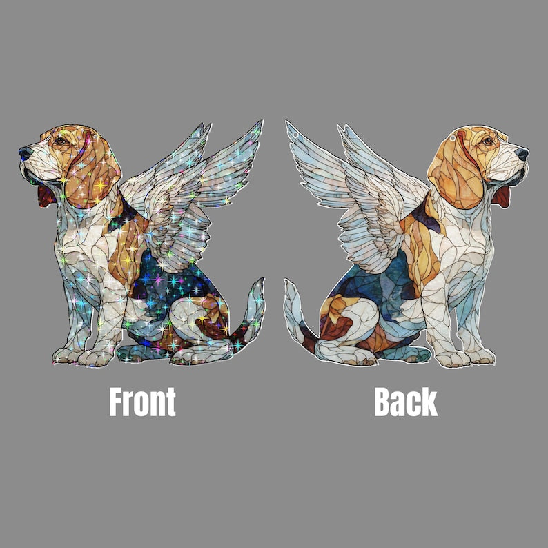 Buntglas Beagle Sonnenfänger - Holographische Acryl Fenster Dekoration mit weißen Engelsflügeln, Regenbogen Lichtfänger