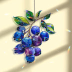 Blaubeere Acryl Suncatcher – Fensterhängedekor mit grünen Blättern, Obst-Design für Küche und Garten