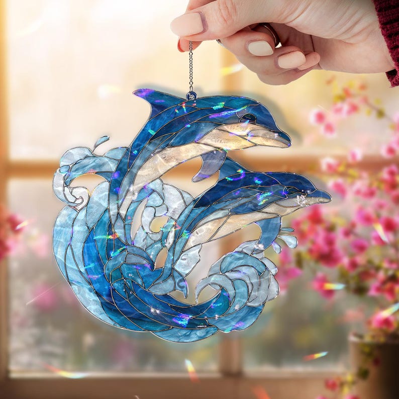 Acryl Suncatcher Ozeanwelle Buntglas Stil Blau Meer Fenster Panel Küsten Dekor