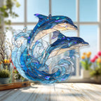 Acryl Suncatcher Ozeanwelle Buntglas Stil Blau Meer Fenster Panel Küsten Dekor