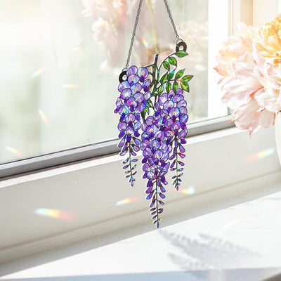 Glyzinien Sonnenfänger Lila Blumenkranz Hologramm Acryl Fensterdekoration