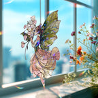 Acryl-Sonnenfänger Fee Blumen Fensterbehang Rosa Grün Wandkunst