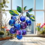 Blaubeere Acryl Suncatcher – Fensterhängedekor mit grünen Blättern, Obst-Design für Küche und Garten