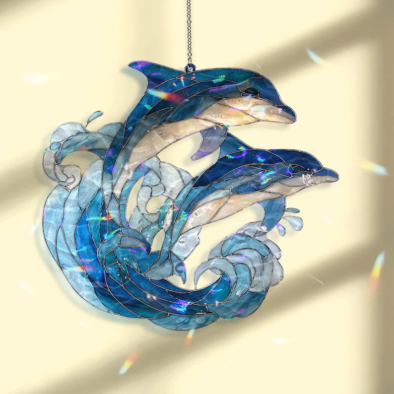 Acryl Suncatcher Ozeanwelle Buntglas Stil Blau Meer Fenster Panel Küsten Dekor