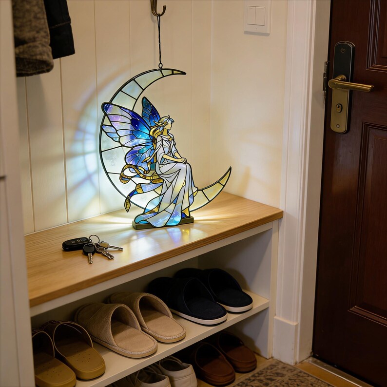 Fee Mond Glasmalerei Suncatcher, himmlische Kinderzimmer Dekor