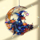 Acryl Suncatcher Hexe auf Halbmond, Faux Glasmalerei Kürbis Fensterschmuck, Gruselige Niedliche Herbst Wohnkultur