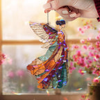 Acryl-Sonnenfänger, Glas-Schutzengel Fensterschmuck, spirituelle geflügelte Figur Wandkunst in warmen Erdtönen