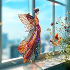 Acryl-Sonnenfänger, Glas-Schutzengel Fensterschmuck, spirituelle geflügelte Figur Wandkunst in warmen Erdtönen