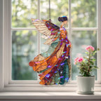 Acryl-Sonnenfänger, Glas-Schutzengel Fensterschmuck, spirituelle geflügelte Figur Wandkunst in warmen Erdtönen