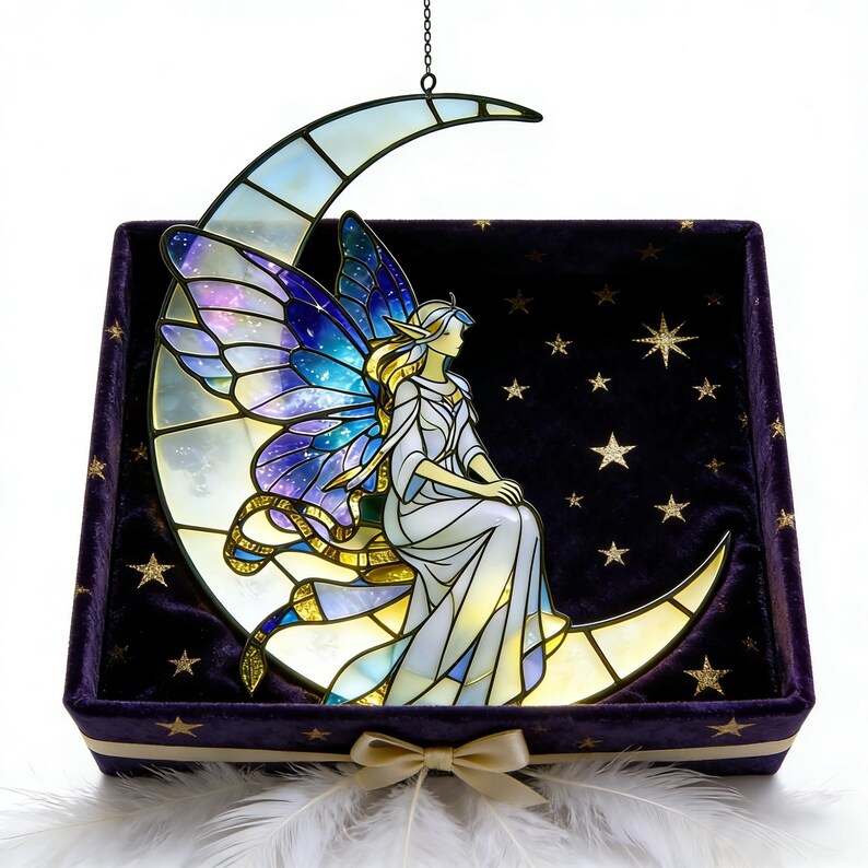 Fee Mond Glasmalerei Suncatcher, himmlische Kinderzimmer Dekor
