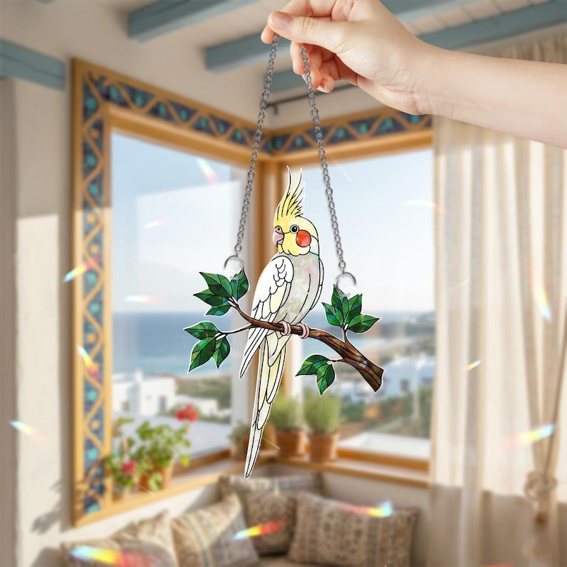 Hologramm Acryl Suncatcher Nymphensittich Vogel Fenster Deko 3 mm