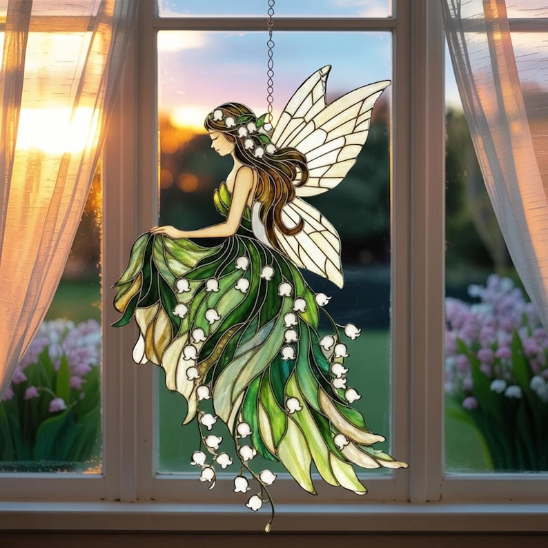 Maiglöckchen Fairy Acryl Suncatcher, Fee Fensterschmuck, Cottagecore Home Decor, 3 mm Acryl