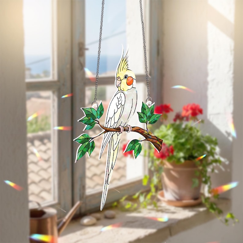 Hologramm Acryl Suncatcher Nymphensittich Vogel Fenster Deko 3 mm