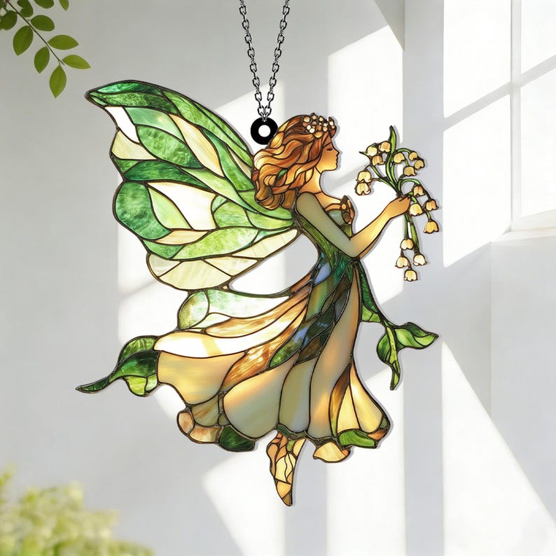 Fee mit Maiglöckchen Acryl 2D Ornament Fensterschmuck