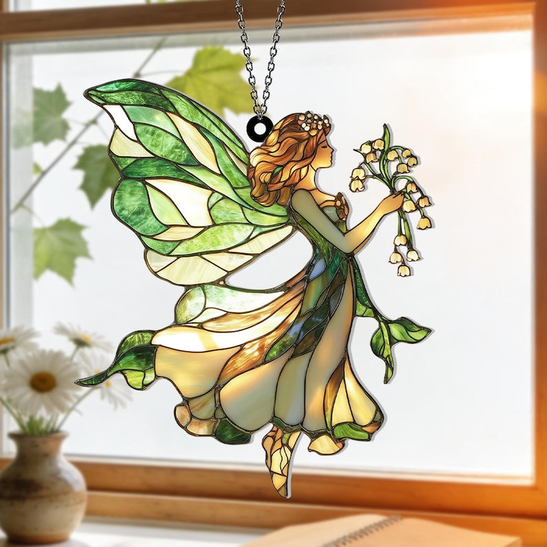 Fee mit Maiglöckchen Acryl 2D Ornament Fensterschmuck
