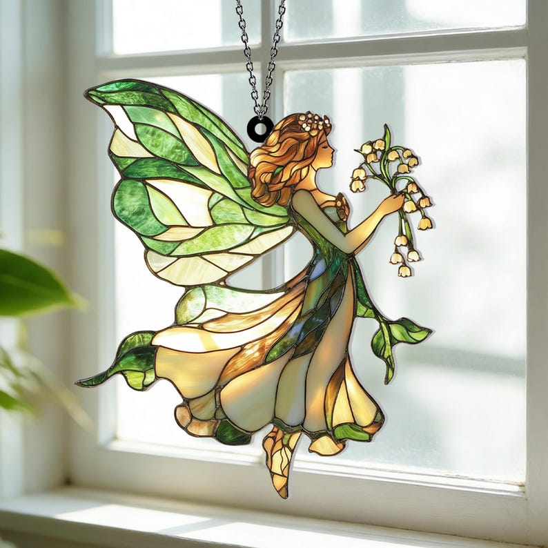Fee mit Maiglöckchen Acryl 2D Ornament Fensterschmuck