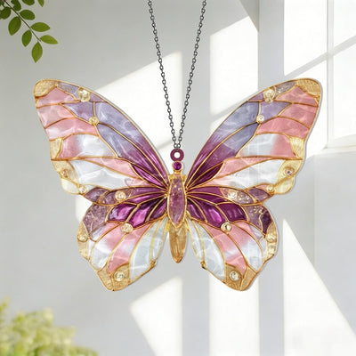 Glitzernder rosa Schmetterling Acrylverzierung Fensterbehang Boho Hausgarten-Dekor Regenbogen-Lichtfänger