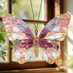 Glitzernder rosa Schmetterling Acrylverzierung Fensterbehang Boho Hausgarten-Dekor Regenbogen-Lichtfänger