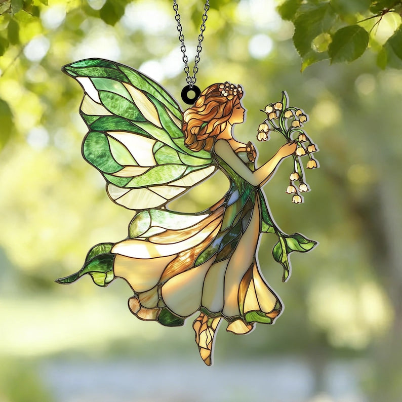 Fee mit Maiglöckchen Acryl 2D Ornament Fensterschmuck