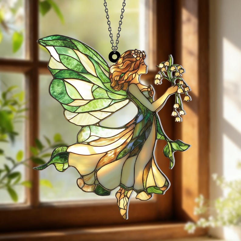 Fee mit Maiglöckchen Acryl 2D Ornament Fensterschmuck