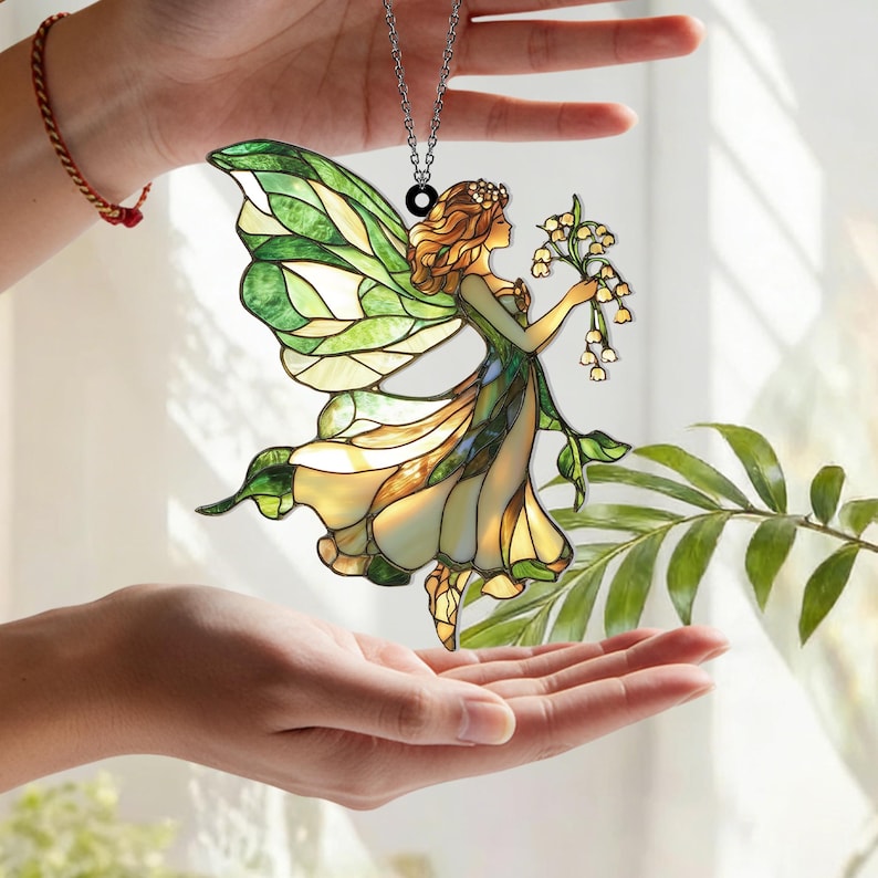 Fee mit Maiglöckchen Acryl 2D Ornament Fensterschmuck