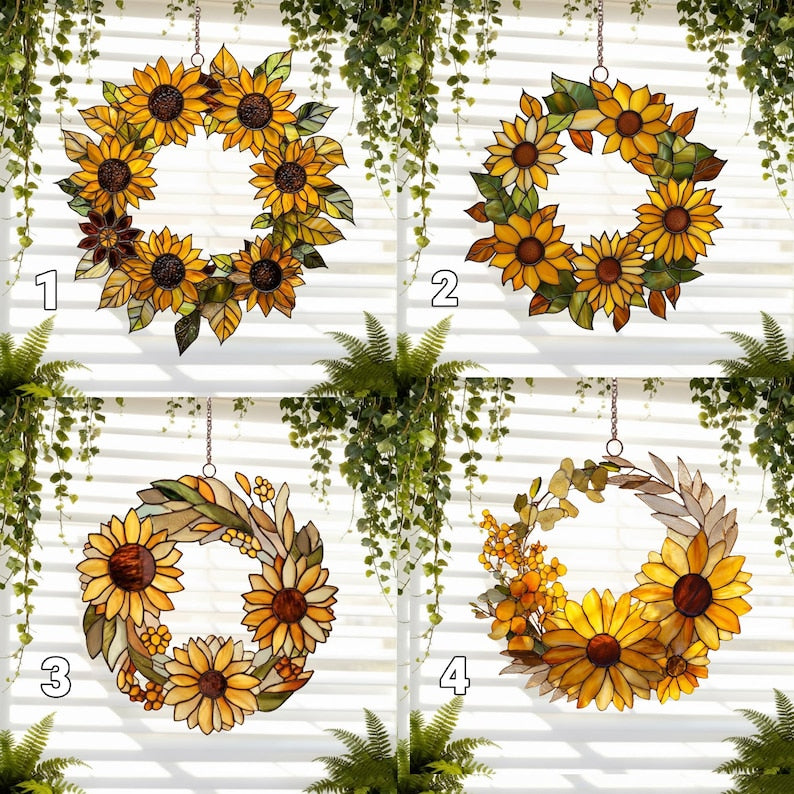Sonnenblumen-Sonnenfänger, kranzförmiger Acryl-Fensterdekor, florales Ornament