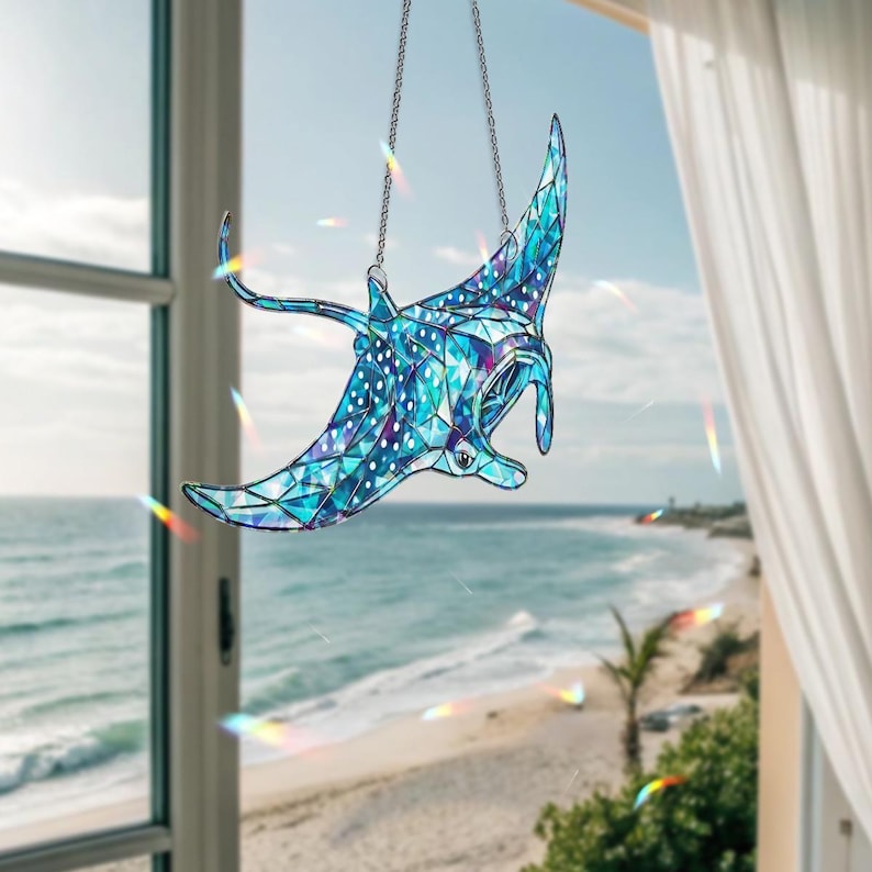 Hologramm Manta Ray Fensterbehang, Ocean Prism Suncatcher, Küsten Sea Life Decor