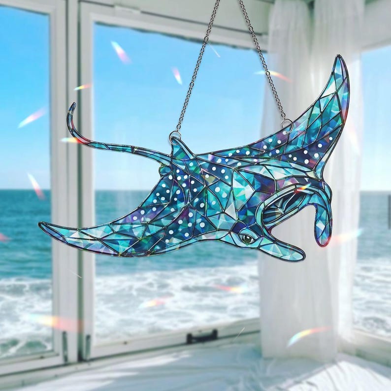 Hologramm Manta Ray Fensterbehang, Ocean Prism Suncatcher, Küsten Sea Life Decor