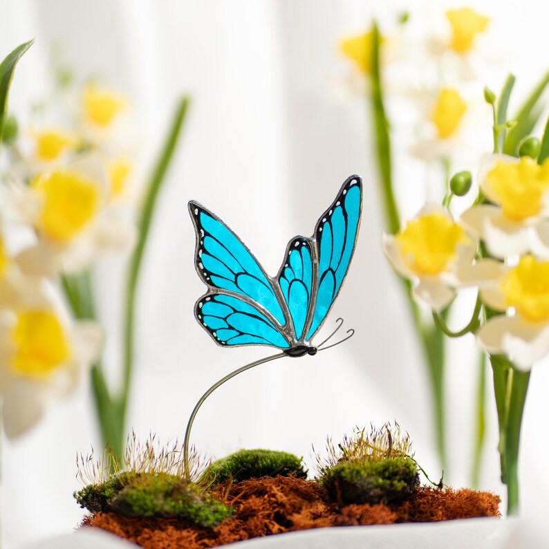 Glasmalerei Schmetterlings Pflanzenstecker Bunt Frühlings Dekor