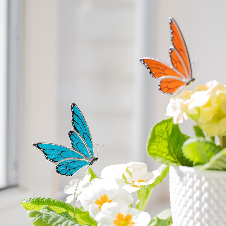 Glasmalerei Schmetterlings Pflanzenstecker Bunt Frühlings Dekor