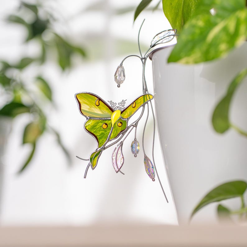 Handgefertigte Luna Motte Glas Pflanzenstecker Kristall Sonnenfänger Gartenschmuck 4x6 Zoll