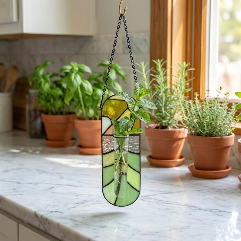 Glasmalerei-Pflanzenvermehrung, hängender Übertopf, Hydrokultur-Wandvase, Reagenzglas, botanische Dekoration