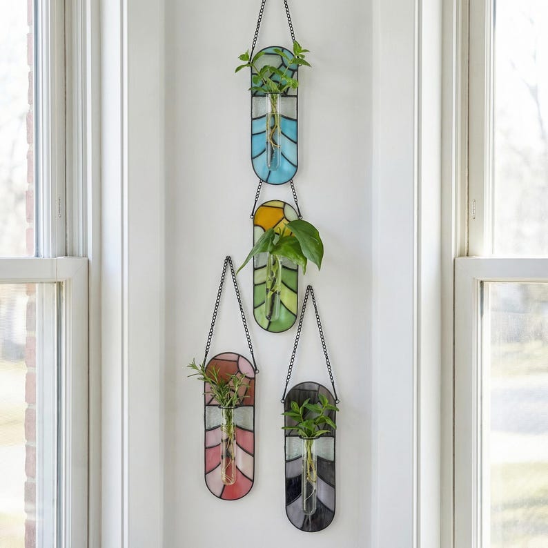 Glasmalerei-Pflanzenvermehrung, hängender Übertopf, Hydrokultur-Wandvase, Reagenzglas, botanische Dekoration