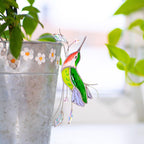 Handgefertigter Glas-Kolibri-Pflanzenstecker mit Kristallen, 4 x 6,5 Zoll, Gartendekoration