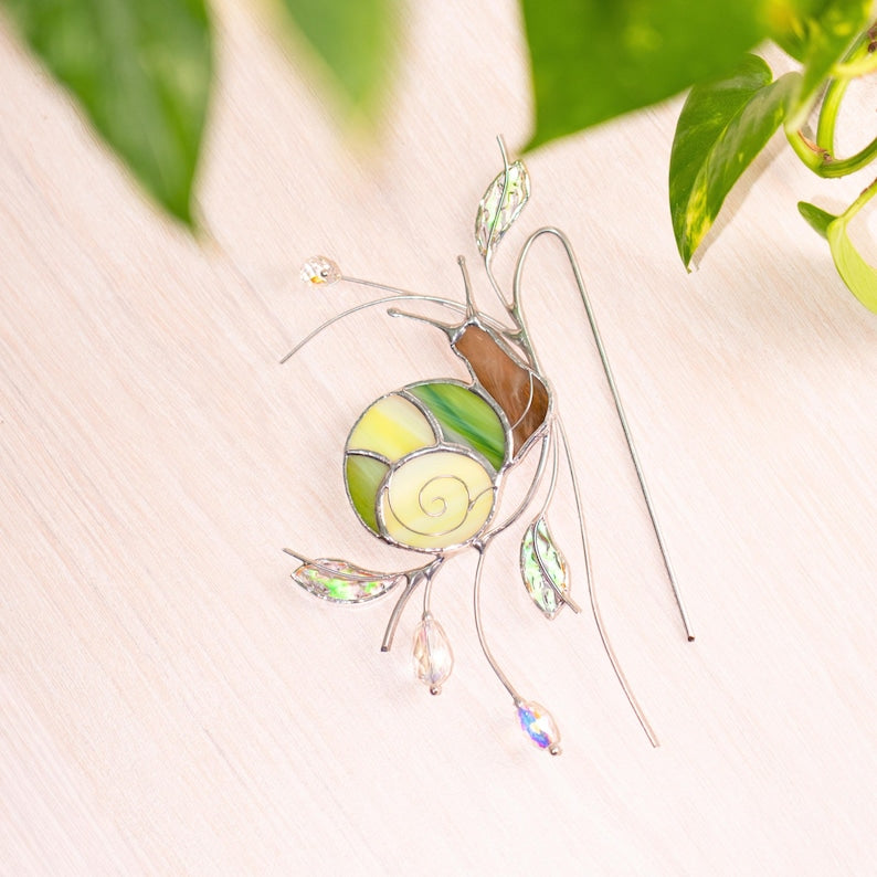 Buntglas Gartenschnecke Sonnenfänger 9,5 x 16,5 cm grün mit Kristallen Indoor Gartenarbeit Pflanzenzubehör