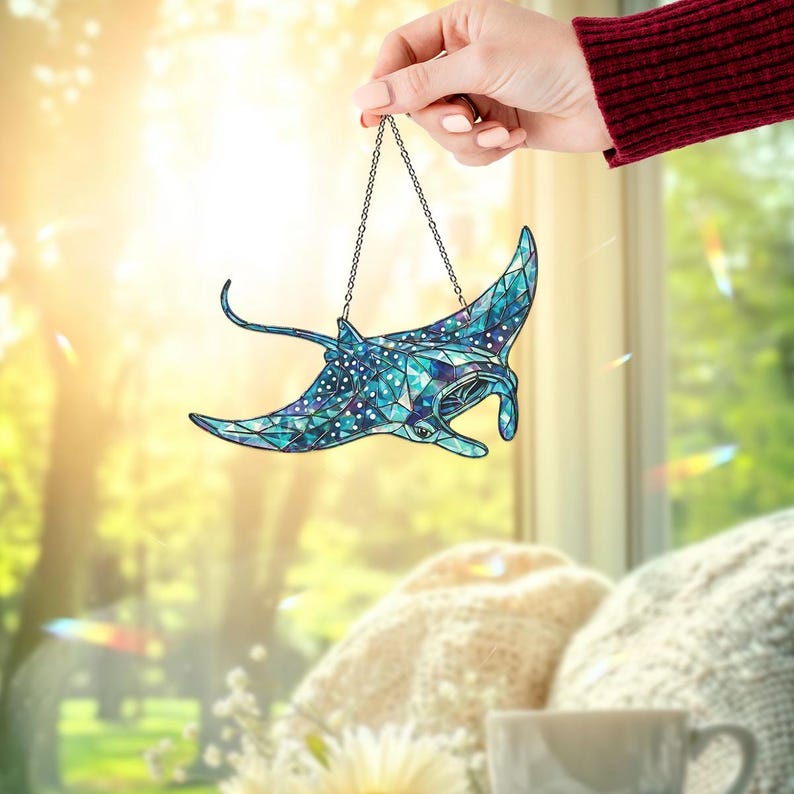 Hologramm Manta Ray Fensterbehang, Ocean Prism Suncatcher, Küsten Sea Life Decor
