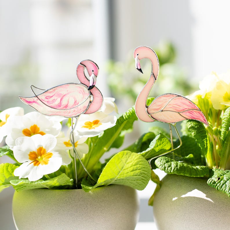 Glas Flamingo Pflanzenstecker Romantisches Gartendekor Handbemalt Rosa