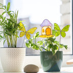 Pilzhaus und Schmetterling Set Stained Glass Plant Stakes Suncatcher Fairy Garden Decor